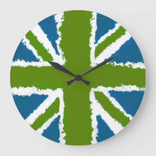 Union Jack Art Green Teal Tones Wall Art Large Clock