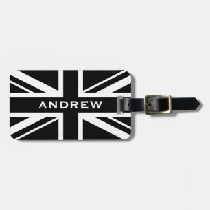 Union Jack ~ Black and White Luggage Tag