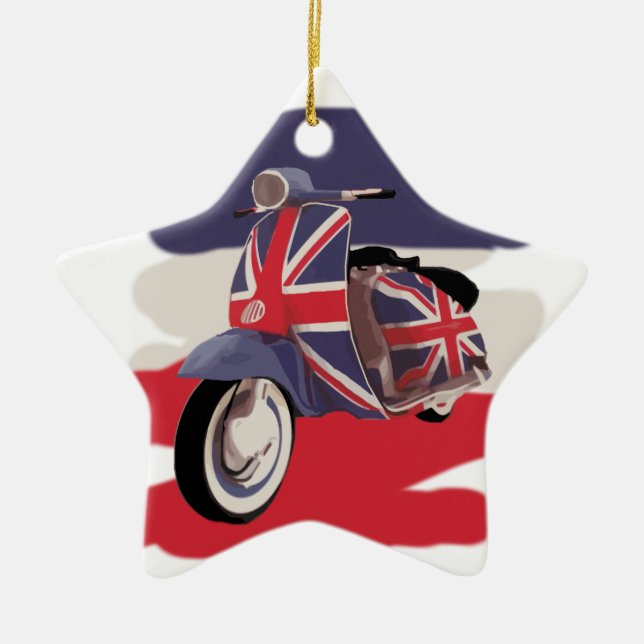 Union Jack Brit scooter Ceramic Tree Decoration (Front)