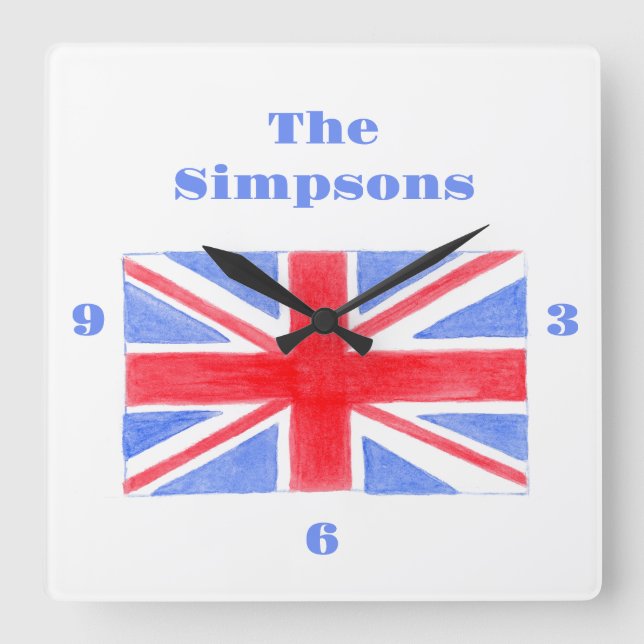 Union Jack British Flag Britannia Square Wall Clock (Front)