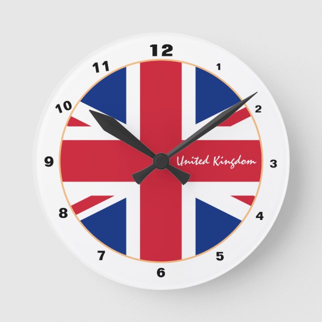 Union Jack, British Flag & United Kingdom Home Round Clock (Front)