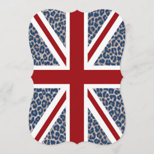 Union Jack British Flag with Blue Cheetah Print Invitation