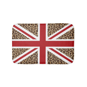 Union Jack British Flag with Cheetah Print Bath Mat