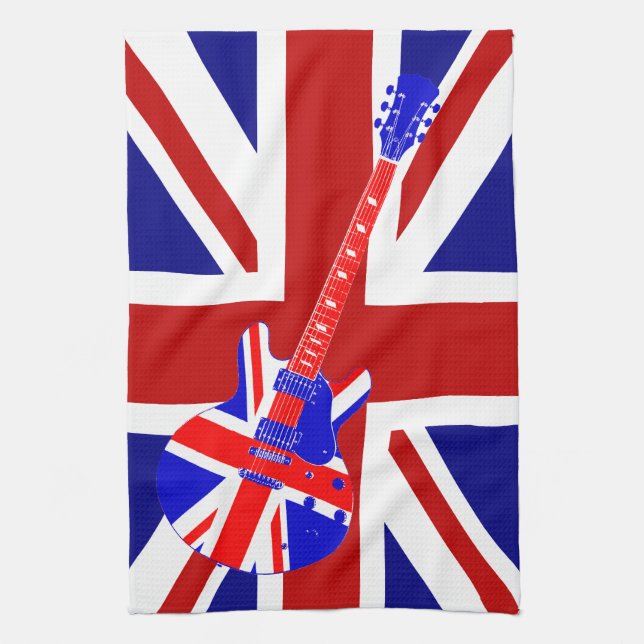 Union Jack British Guitar Art 2 Tea Towel (Vertical)