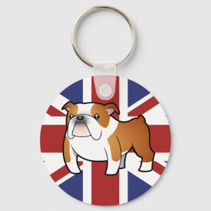 Union Jack Cartoon English Bulldog Key Ring