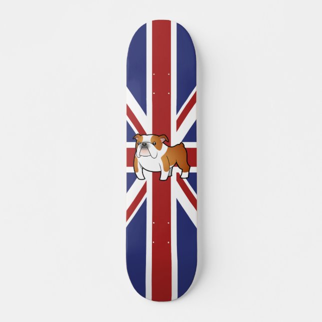 Union Jack Cartoon English Bulldog Skateboard (Front)