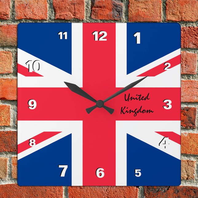 Union Jack Clock, patriotic home UK, British Flag Square Wall Clock (Creator Uploaded)