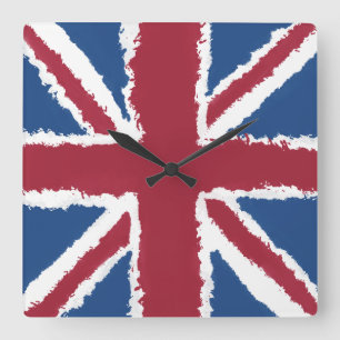 Union Jack Flag Art by Heva Weva  Square Wall Clock
