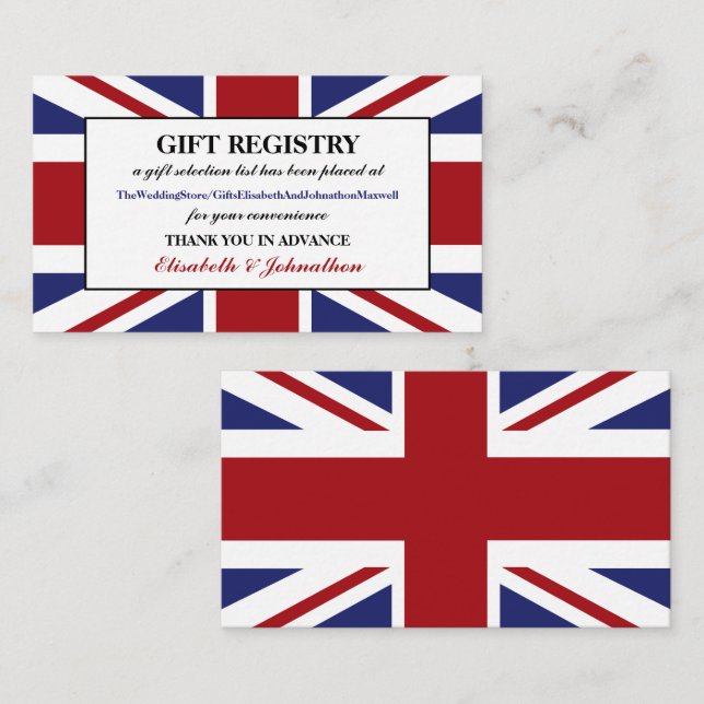 Union Jack Flag British Wedding Gift Registry Enclosure Card (Front/Back)