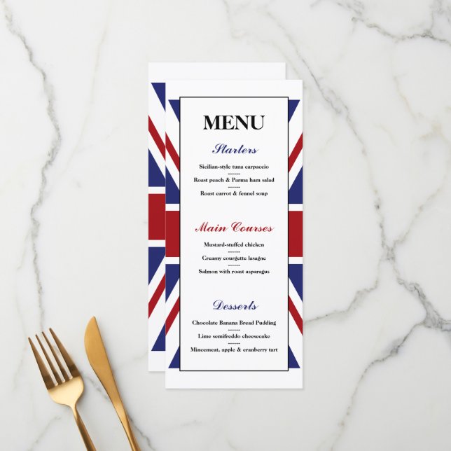 Union Jack Flag British Wedding Menu (Front/Back In Situ)