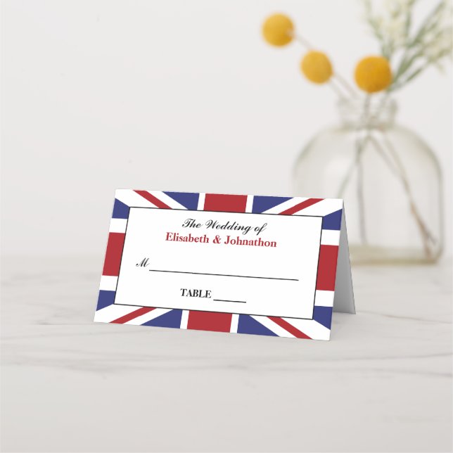 Union Jack Flag British Wedding Place Card (Front)