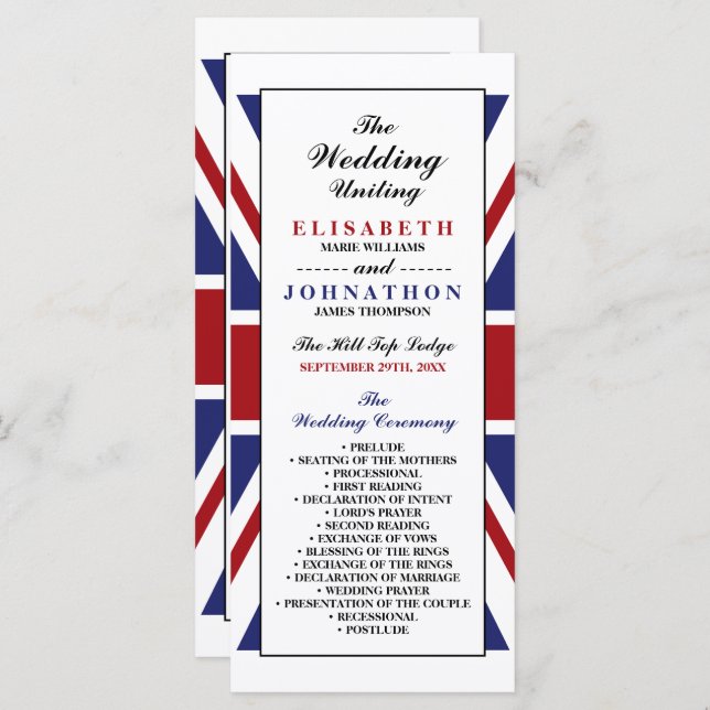 Union Jack Flag British Wedding Program (Front/Back)
