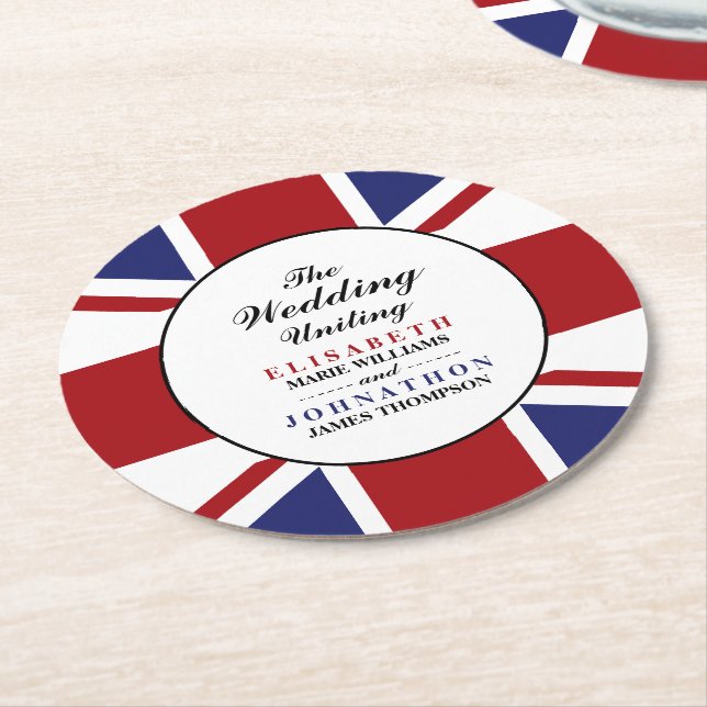 Union Jack Flag British Wedding Round Paper Coaster (Angled)