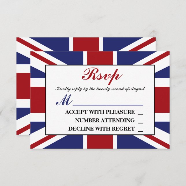 Union Jack Flag British Wedding RSVP Card (Front/Back)