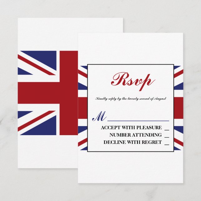 Union Jack Flag British Wedding RSVP Card (Front/Back)