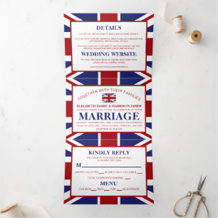 Union Jack Flag, British Wedding Suite Tri-Fold Invitation