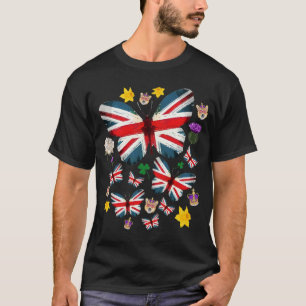 Union Jack Flag Butterfly Idea For Kids & Corgi Bu T-Shirt