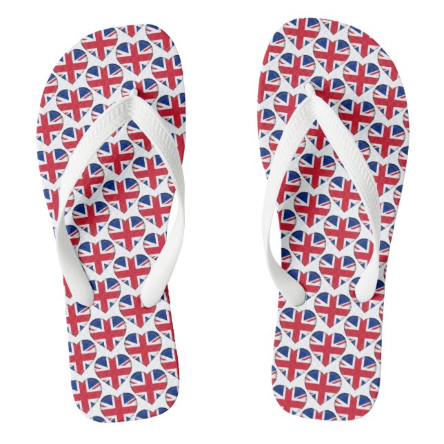 Union Jack Flag Colours Hearts Pattern Patriotic Thongs (Footbed)
