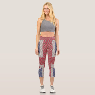 Union Jack Flag Fishnet Pattern Capri Leggings