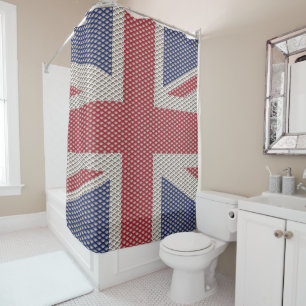 Union Jack Flag Fishnet Pattern Shower Curtain