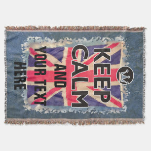UNION JACK FLAG grunge / KEEP CALM + your text Throw Blanket