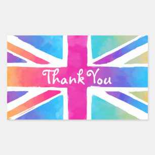 Union Jack Flag in Bright Watercolors Thank You Rectangular Sticker