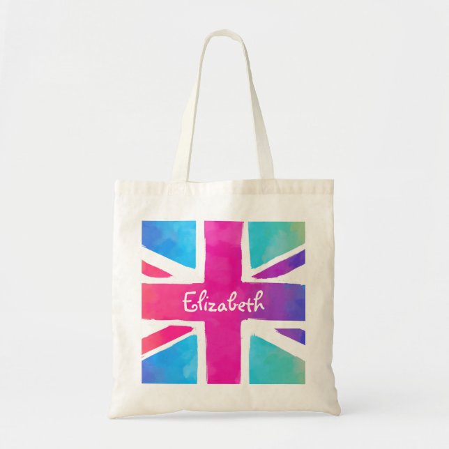 Union Jack Flag in Bright Watercolors Tote Bag (Front)