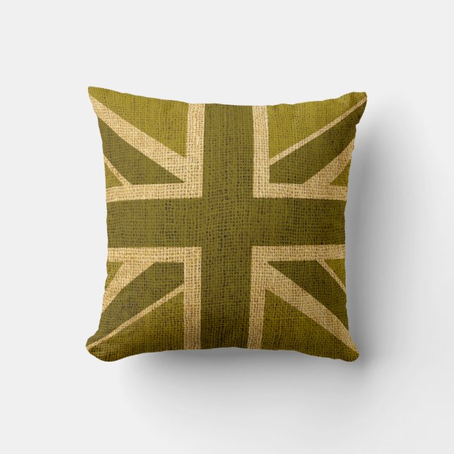 Union Jack Flag in Rustic Green Cushion (Front)