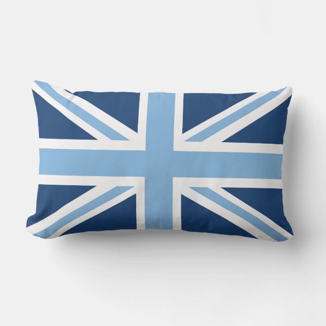 Union Jack Flag in Sky and Navy Blue Lumbar Cushion (Front)
