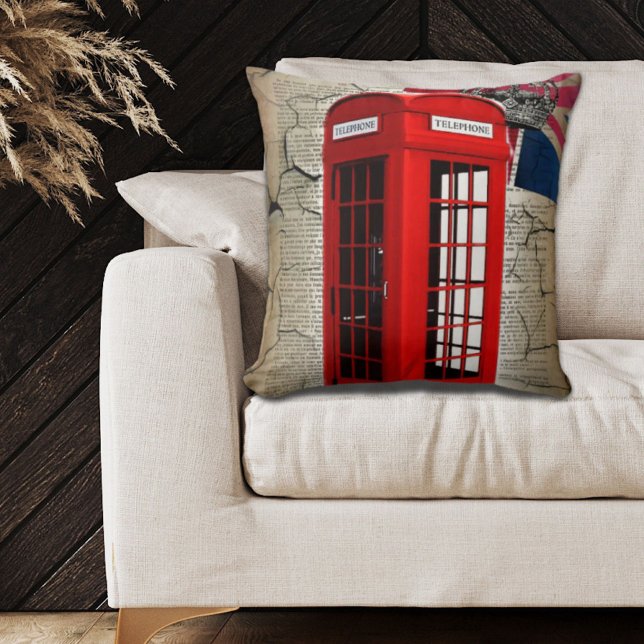union jack flag jubilee crown red telephone booth cushion (union jack flag jubilee crown red telephone booth throw pillow)