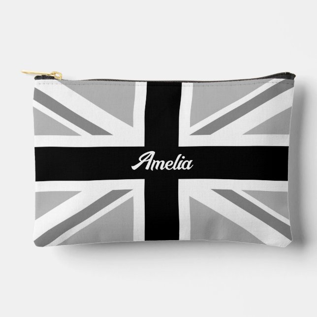 Union Jack/Flag Monochrome (Custom Name) Accessory Pouch (Front)