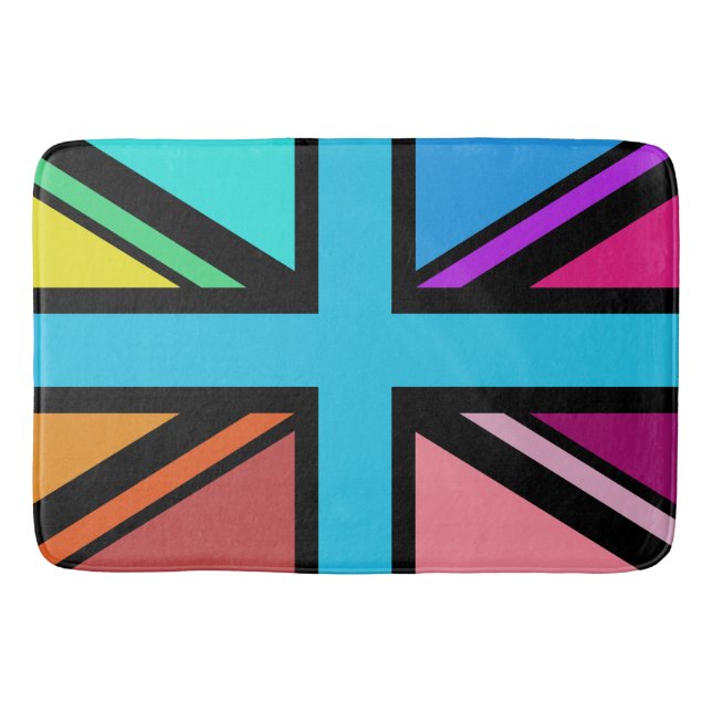 Union Jack/Flag Multicolored+Black Design Bath Mat (Front)