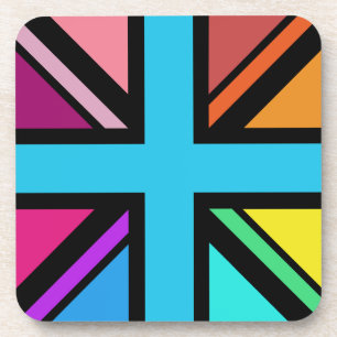 Union Jack/Flag Multicolored+Black Design Coaster
