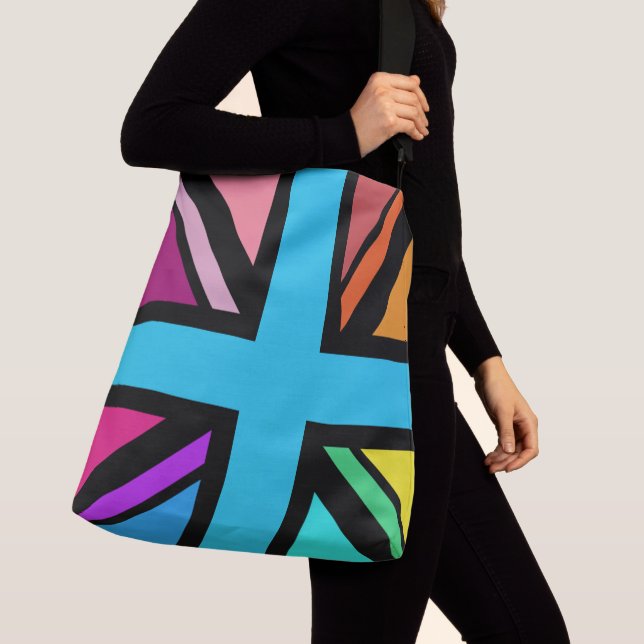 Union Jack/Flag Multicolored+Black Design Crossbody Bag (Close Up)