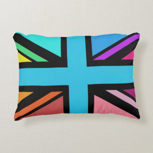 Union Jack/Flag Multicolored+Black Design Decorative Cushion