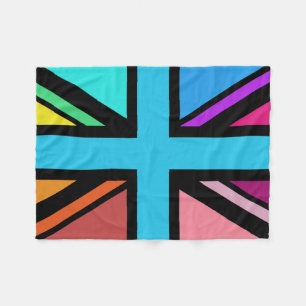 Union Jack/Flag Multicolored+Black Design Fleece Blanket