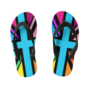 Union Jack/Flag Multicolored+Black Design Kid's Thongs