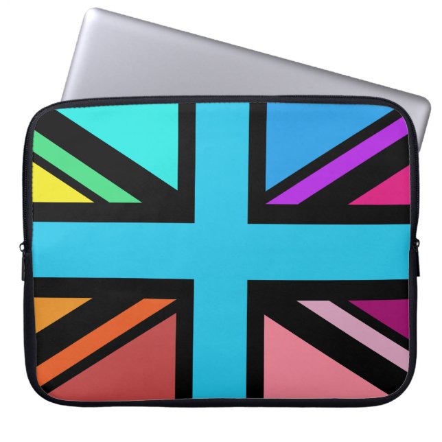 Union Jack/Flag Multicolored+Black Design Laptop Sleeve (Front)