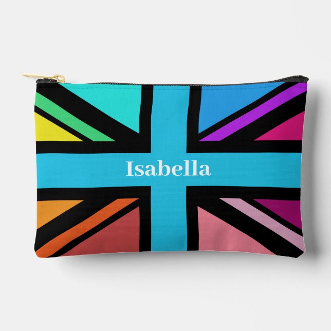 Union Jack/Flag Multicolored+Black (Name) Accessory Pouch (Front)