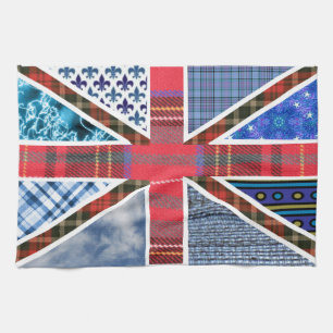 Union Jack Flag of Tartan & Fabric Patterns Tea Towel