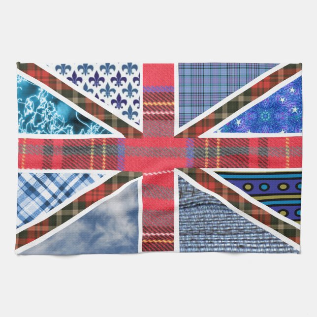 Union Jack Flag of Tartan & Fabric Patterns Tea Towel (Horizontal)