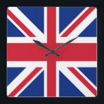 Union Jack - Flag of the United Kingdom Square Wall Clock<br><div class="desc">Flag of the United Kingdom.  United Kingdom of Great Britain and Northern Ireland uses as its national flag the royal banner known as the Union Jack or Union Flag (despite popular belief,  both terms are technically correct).</div>
