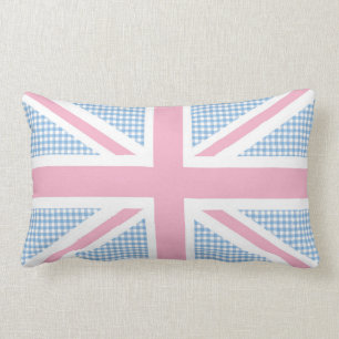 Union Jack Flag Pastel Gingham Pattern Lumbar Cushion
