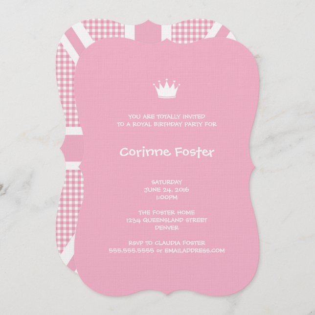 Union Jack Flag Pastel Pink Gingham Invitation (Front/Back)