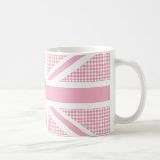 Union Jack Flag Pastel Pink Gingham Pattern Coffee Mug