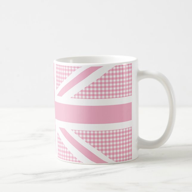Union Jack Flag Pastel Pink Gingham Pattern Coffee Mug (Right)