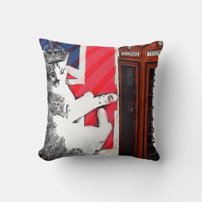 union jack flag telephone booth crown kitty cat cushion (Front)