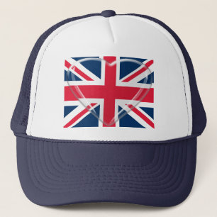 Union Jack Flag with Glass Heart Customisable Art Trucker Hat