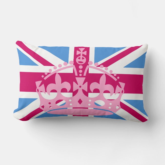 Union Jack Flag with Pink Crown Lumbar Cushion (Front)