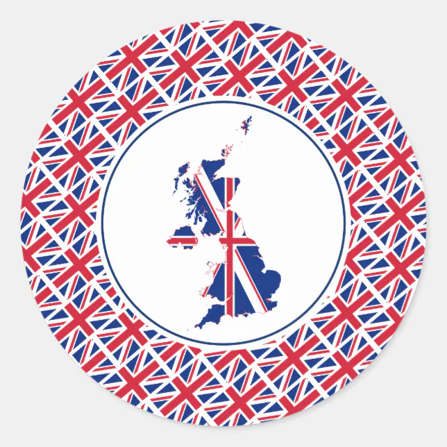 UNION JACK Great Britain UK Flag Map Patriotic Classic Round Sticker ...